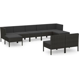 vidaXL Loungeset 9-delig - Poly Rattan - Zwart Loungeset - Tuinset - Buitentijnen - Tuinlounge - Outdoor Furniture