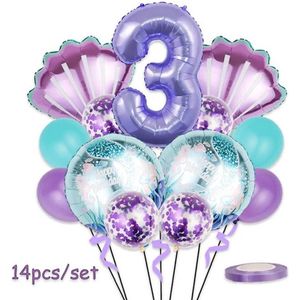 Zeemeerminnen Ballonnen pakket - 3 Jaar - Mermaid Ballonnen - 14 Stuks - Verjaardag Versiering / Feestpakket - Ballonnen set - Kinderfeestje Zeemeermin - Paarse ballonnen - Turquoise ballonnen - Happy Birthday