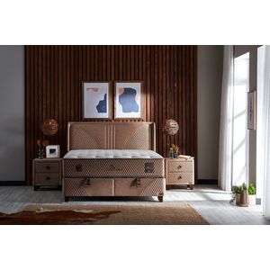BSS Bedding Clima Naturel - Bed Boxspring Set - 90x200 - Complete Boxspring - Slaapkamerbed - 1 x Matras met Topper, 1 x Bedbox, 1 x Hoofdbord - Bruin