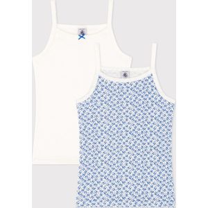 Petit Bateau Set van 2 katoenen hemdjes met bandjes en bloemetje voor kinderen Meisjes Onderhemd - Meerkleurig - Maat 110