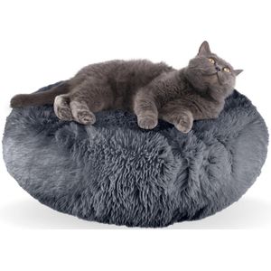 AdomniaGoods - Luxe kattenmand - Hondenmand - Antislip kattenkussen - Wasbaar hondenkussen - Donker grijs 50 cm