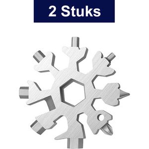 Multitool Sleutelhanger 18 in 1 - Sleutelhanger Sneeuwvlokje Schroevendraaier/Flessenopener Etc. - Zilver - 2 Stuks