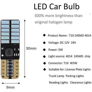 T10 Led Lamp Ice Blue (Set 2 stuks)  Canbus 5W5 | W5W | Led Signal Light | 12V | 8000K | Stadslicht |Kentekenplaat Verlichting  | 4014 24SMD ICE BLUE | Autolamp | Autolampen | Car licht | Lampen | Blauw | Vintic |