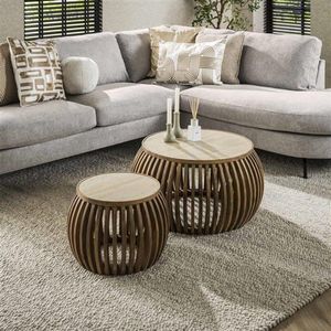 Hoyz - Salontafel Set - Beige - Massief Mango - Luxe Ceramic