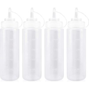 Knijpfles met dop, 4 stuks plastic kruidenflessen 500 ml voor specerijen, ketchup, mosterd, mayonaise, olijfolie, helder, 16 oz