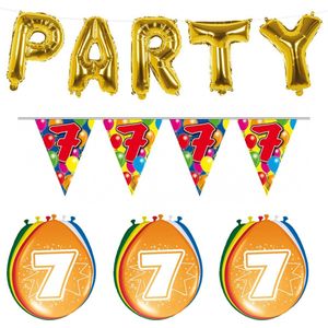 Folat - Verjaardag feestversiering 7 jaar PARTY letters en 16x ballonnen met 2x plastic vlaggetjes