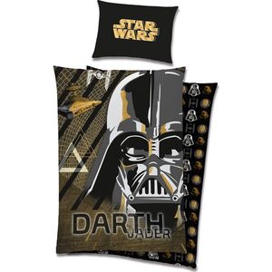 Star Wars Dekbedovertrek - Darth Vader - 140x200 cm + kussenloop 60x70 cm - Zwart/Geel