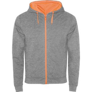 Grijs / Fluor Oranje sweatshirt met rits en capuchon in contrast kleuren model Fuji merk Roly maat M