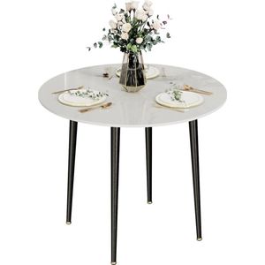 Mrs. Jones - Ronde Eettafel - Marmer look - Eettafel - Eettafel rond - Eettafels - Eettafel marmerlook - Eettafel marmer wit - Metaal - MDF - Wit