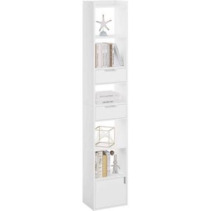 SureDeal® - Boekenkast - 6 Planken - 2 Lades - 1 Deur - 33x24x181 cm - Hout - Staand - Wit - Smal -Hoog - Modern Design