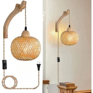 Lichtendirect – Bamboe- Wandlamp voor binnen – Muurlamp- aan/uit schakelaar - wandlamp met snoer - netstroom- bedlamp - slaapkamer lamp- woonkamerlamp