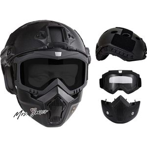 Mrs. Jones Airsoft Helm Volgelaatsmasker Afneembare Airsoft Goggles Paintball PJ Fast Helm met NVG-bevestiging zijrail voorkant stevige bescherming .