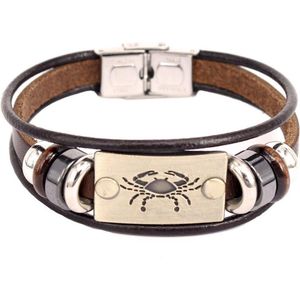 Montebello Armband Kreeft - Leer - Messing - Staal - Horoscoop - 19cm