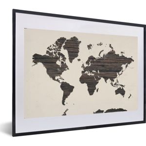Fotolijst incl. Poster - Wereldkaart - Bruin - Hout - 60x40 cm - Posterlijst