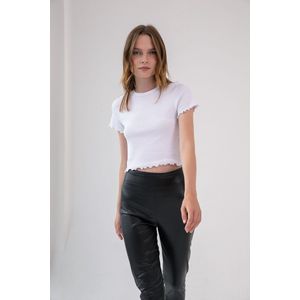 Dames T-shirt - Cropped - Met Ruches - Maat M - Dames top - Wit