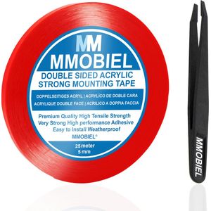 MMOBIEL 5mm Dubbelzijdige Montage Tape Acryl Tape 25m Weerbestendig Verwijderbaar (ROOD)