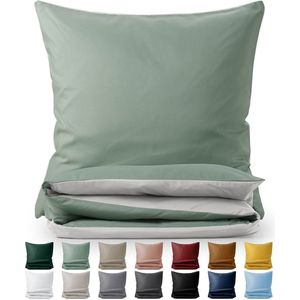 Blumtal Dekbedovertrek Set Tweekleurig - Luxe Beddengoed - 155 x 220 cm - 2 x Kussensloop 40 x 80 cm - Mintgroen en Lichtgrijs