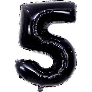 Cijfer Ballon nummer 5 - Helium Ballon - Grote verjaardag ballon - 32 INCH - Zwart  - Met opblaasrietje!