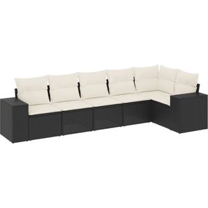 vidaXL - 6-delige - Loungeset - met - kussens - poly - rattan - zwart