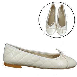 Stravers - Creme Leren Ballerina's Maat 35 Dames Kleine Maten Elegante Platte Damesschoenen