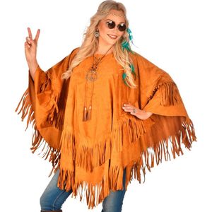Widmann - Wilde Westen Kostuum - Poncho Met Franjes Prairie Hippie Kostuum - Bruin - One Size - Carnavalskleding - Verkleedkleding