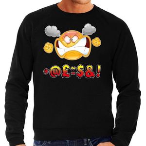 Funny emoticon sweater scheldend zwart voor heren - Fun / cadeau trui S