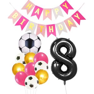 Cijfer Ballon 8 | Snoes Champions Voetbal Plus - Ballonnen Pakket | Roze en Zwart