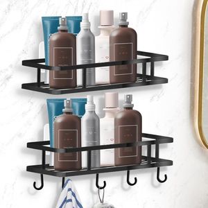 Doucheplank zonder boren voor badkamer en keuken, 2 stuks, multifunctionele organizer met haken en kleefvlakken