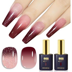 UV Gel Nagellak Set2 Pcs 15ml Lichtroze Bourgondië Rood Glitter Temperatuur Kleurverandering - Herfst Winter Gel Polish Kit