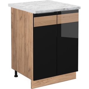 Vicco Fame-Line Keuken Keukenonderkast – 60 cm , WB Marmer Zwart eiken hoogglans , WB Marmer