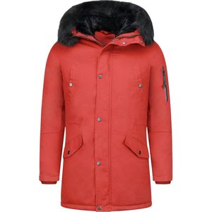 Enos Lange Heren Winterjas ��– Met Bontkraag – Rood Heren Parka