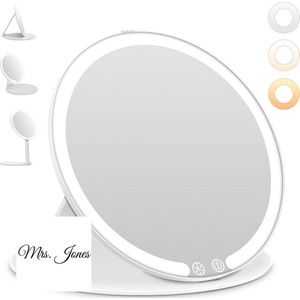 Mrs. Jones Ultraslanke Opvouwbare Reisspiegel met LED Licht voor op Reis USB Oplaadbaar - Makeup Spiegel 3 Kleurmodi Onderweg Vakantie .
