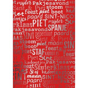 Inpakpapier Sint Handlettering Rood Metallic- Breedte 30 cm - 125m lang