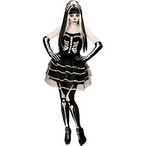 Widmann - Spook & Skelet Kostuum - Gothic Skelet Meisje - Vrouw - Zwart / Wit - XS - Halloween - Verkleedkleding