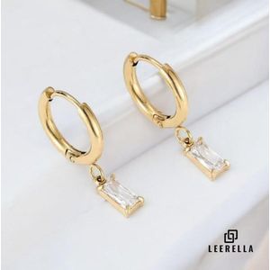 Leerella Luxe Oorringen Goudkleurig van Roestvrij Staal met Sprankelende Wit Zirkonia – Tijdloze Klasse met een Moderne Twist