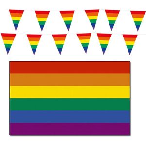 Regenboog pride vlaggen/vlaggetjes versiering pakket binnen/buiten 3-delig - Decoratie vlaggetjes in thema