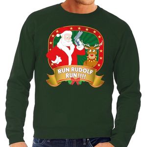 Foute kersttrui / sweater - groen - Kerstman Run Rudolf Run heren M