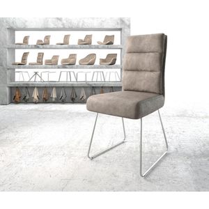 Gestoffeerde-stoel Pela-Flex slipframe roestvrij staal microvelours taupe vintage pocketveer kern