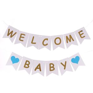 Dubbele slinger Welcome Baby Boy met 2 blauwe harten - slinger - babyshower - genderreveal - geboorte - zwanger - decoratie