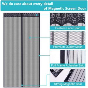 Magnetische Screen Door, Loboo Idee Magnetische Deur Gordijn, 110x220cm Fly Screen Deur Zwart met Magneten Heavy Duty Mesh Gordijn, Voor Voor Voordeur Appartementen En Meer