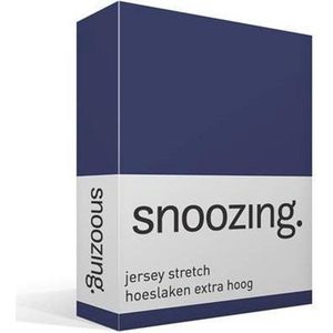 Snoozing Jersey Stretch - Hoeslaken - Extra Hoog - Tweepersoons - 140/150x200/220 cm - Navy