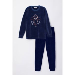 Woody pyjama velours jongens/heren - blauw - mammoet - 232-10-PLC-V/834 - maat 98