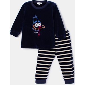 Woody pyjama velours baby unisex - donkerblauw - kalkoen - 232-10-PLC-V/839 - maat 74