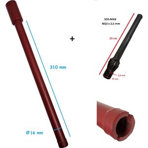 Diamantboor + SDS-Max adapter - Diamant boor dia Ø 16mm x 310mm voor nat en droog boorwerk - M22 x 2,5mm