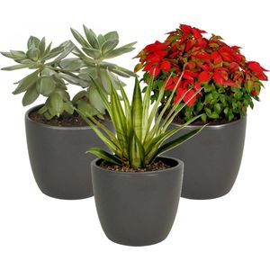 3x bloempot in kleur mat antraciet grijs keramiek voor kamerplant h13.5 x d15.5 cm- plantenpotten binnen