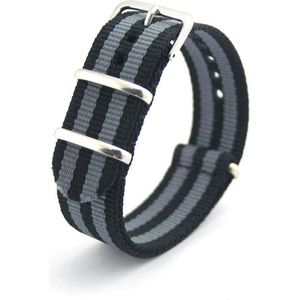 Premium James Bond - Nato strap 24mm - Stripe - Horlogeband Zwart Grijs