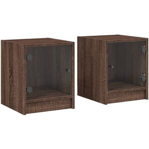 vidaXL Nachtkastjes - 2 stuks - Bruineikenkleur - Glas Nachtkastje - Nachtkastjes - Bijzettafel - Wandkastje