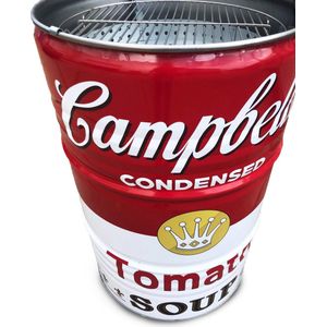 Barrelkings multifunctioneel houtskool barbecue-vuurkorf en statafel in 1 Special Edition Campbell's Soup Design