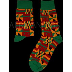 Afrikaanse sokken / Afro sokken / Kente sokken - Groen / Oranje - Afrika print kousen / Vrolijke sokken
