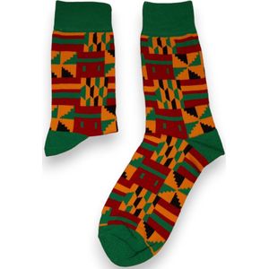 Afrikaanse sokken / Afro sokken / Kente sokken - Groen / Oranje - Afrika print kousen / Vrolijke sokken